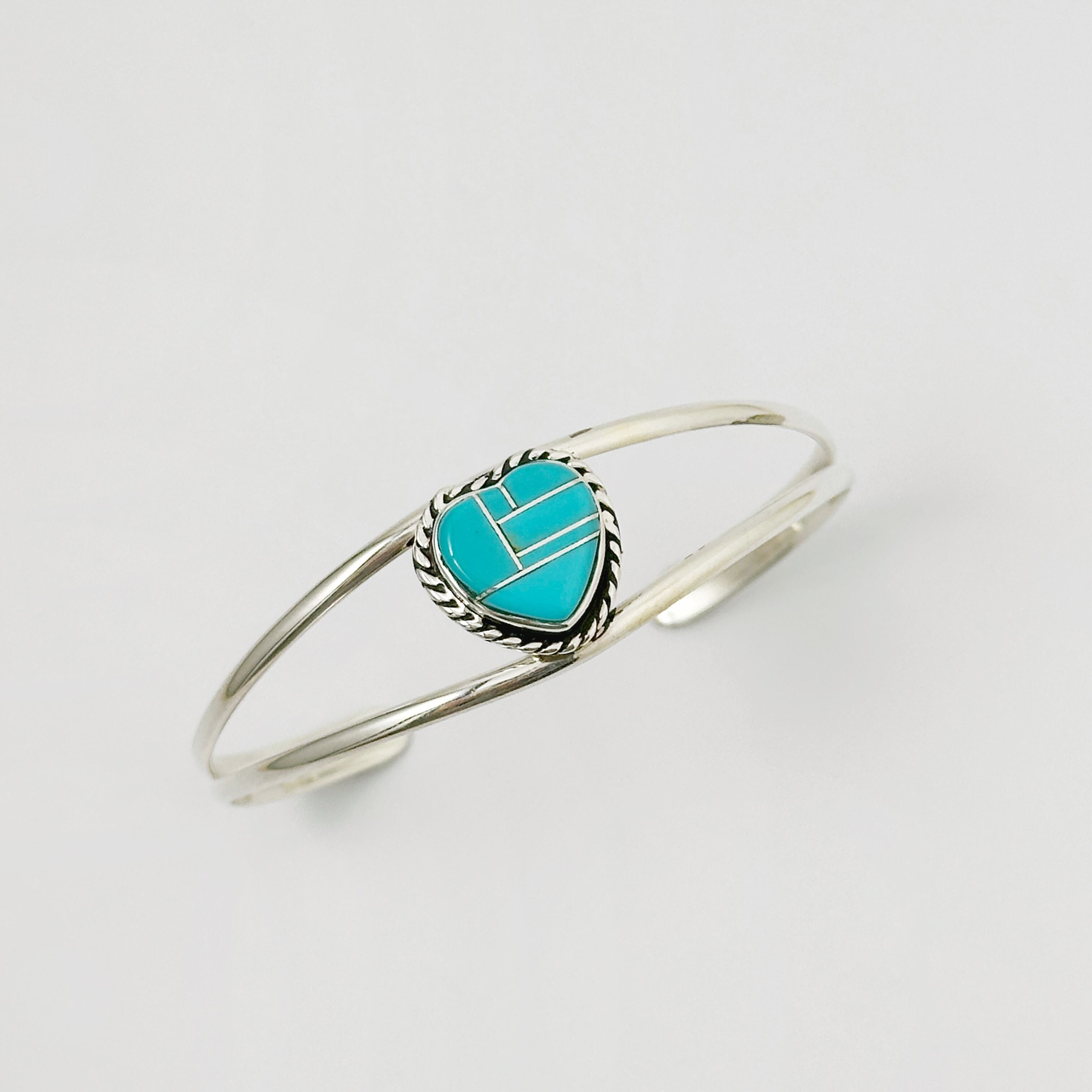Indian Jewelry 》一点物 ハート シルバーインレイ ターコイズ
