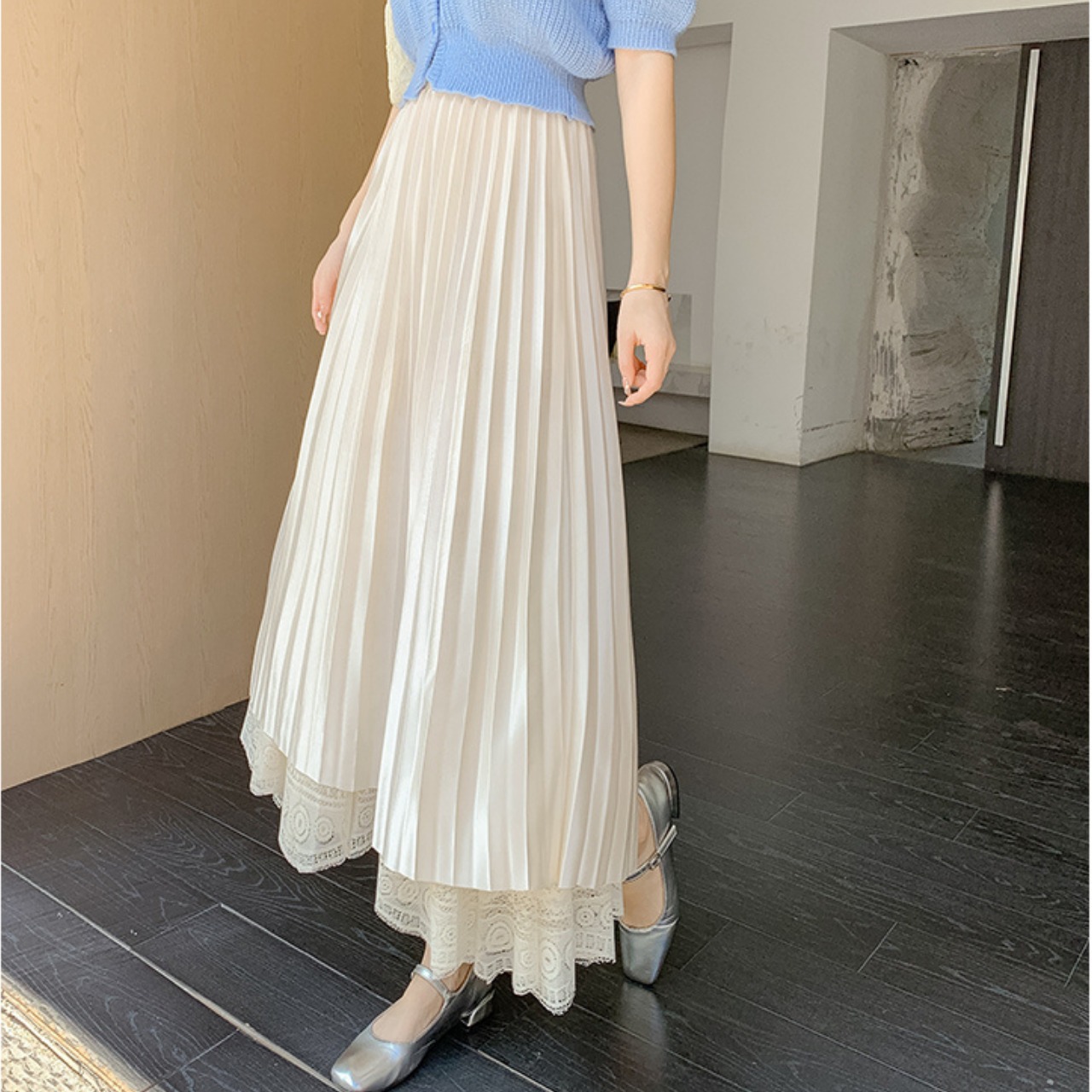 レース リバーシブル フレア ロング スカート 10317