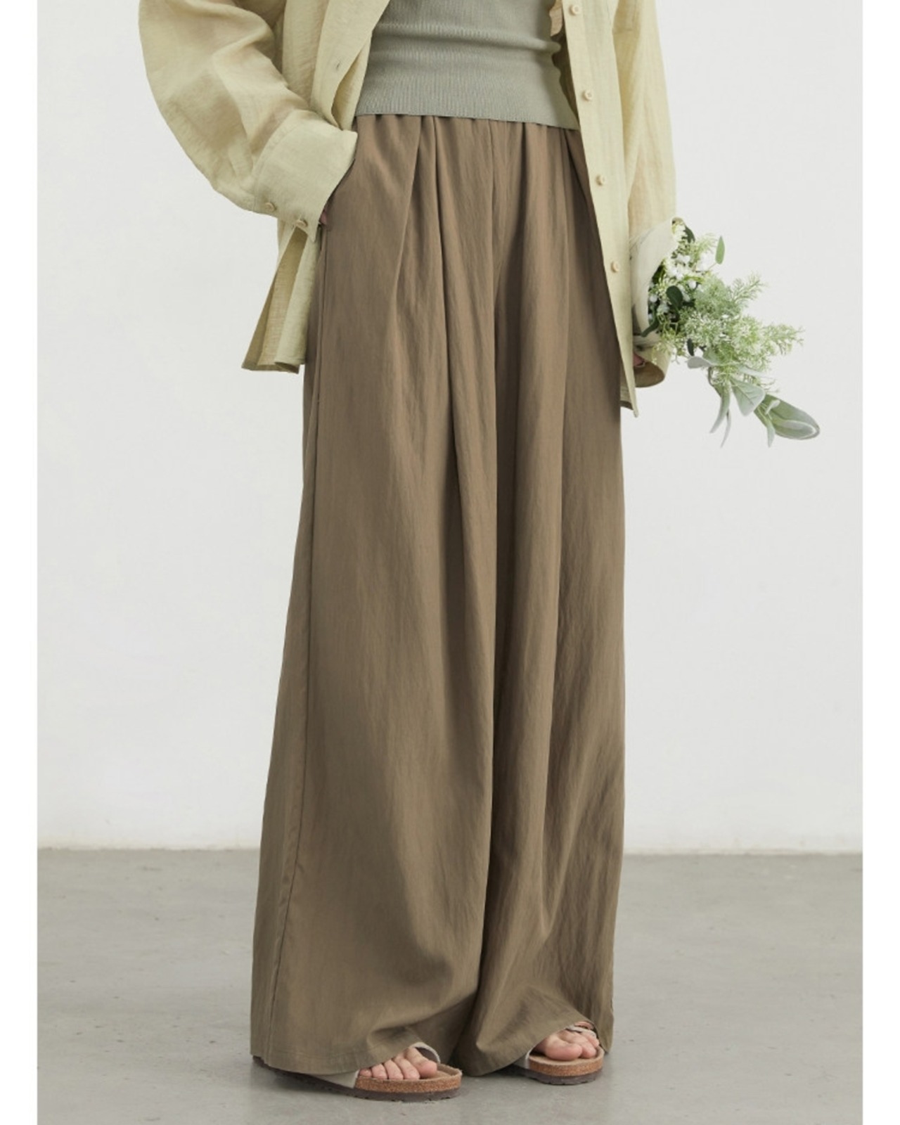 Tuck-in wide leg full length pants L0142
