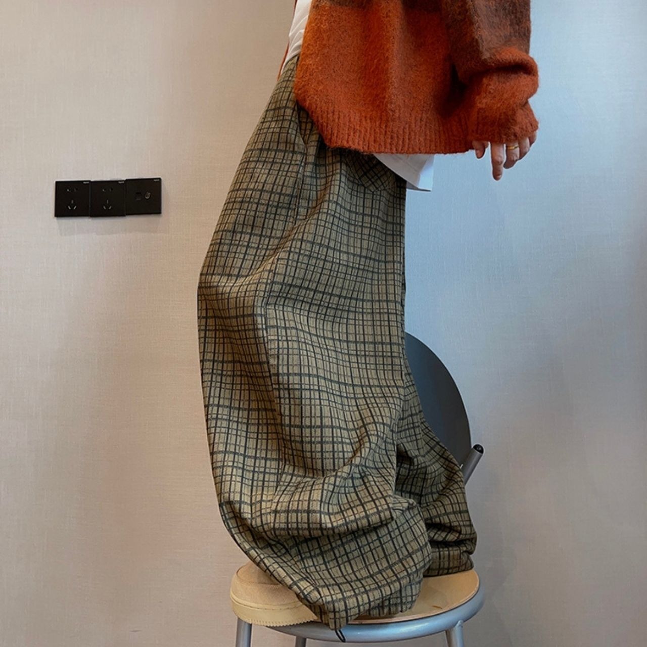 ツイルキャンバスチェックプリントパンツ　1157