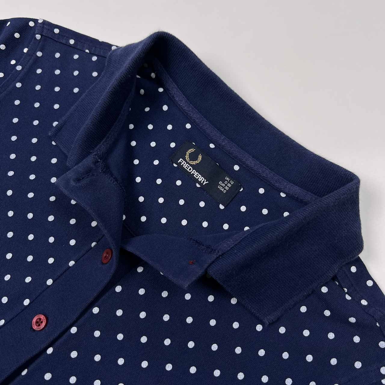 FRED PERRY フレッドペリー 水玉 ドット 半袖 ポロシャツ UK10(M程度) /ネイビー/レディース/ヒットユニオン代理