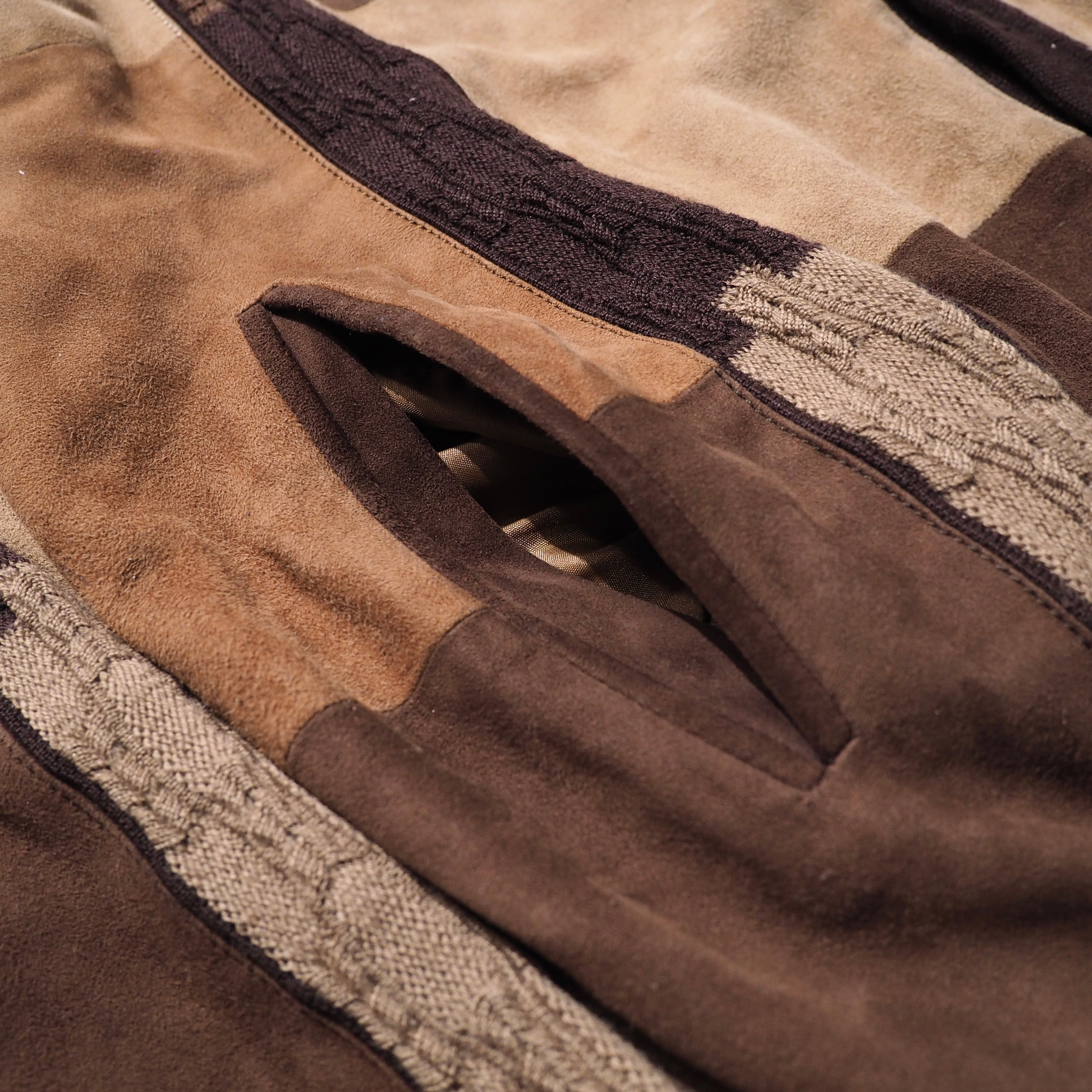 1990s ” Torras ” Special suede leather Panel combinations vintage loose Cardigan (made in Spain)