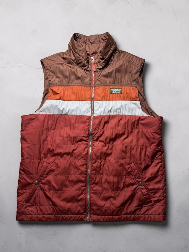 L.L. Bean Color Block Insulated Vest / Brown × Orange × Natural