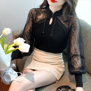【送料無料】 トップス 2色 ブラウス 袖あり 長袖 ランタンスリーブ ハイネック プルオーバー 異素材切り替え ドッキング 透け感 シースルー レース かわいい 大人可愛い 大人女子 こなれ感 シンプル カジュアル 大人 上品 おしゃれ お洒落 コンサバ エレガント フェミニン ガーリー 花柄 春 30代 40代 レディース 女性用 ママ ママ服 ママファッション デート お出かけ お茶会 女子会 休日 演奏会 授業参観 二次会 着回し プチプライス デイリーユース 韓国 着痩せ ブラック ベージュ
