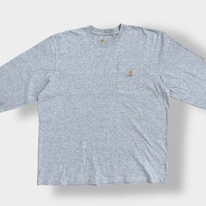 【Carhartt】ロンT ポケットTシャツ ポケT 長袖Tシャツ long sleeve shirt ORIGINAL FIT オリジナルフィット XL ビッグシルエット スクエアラベル カーハートグレー US古着