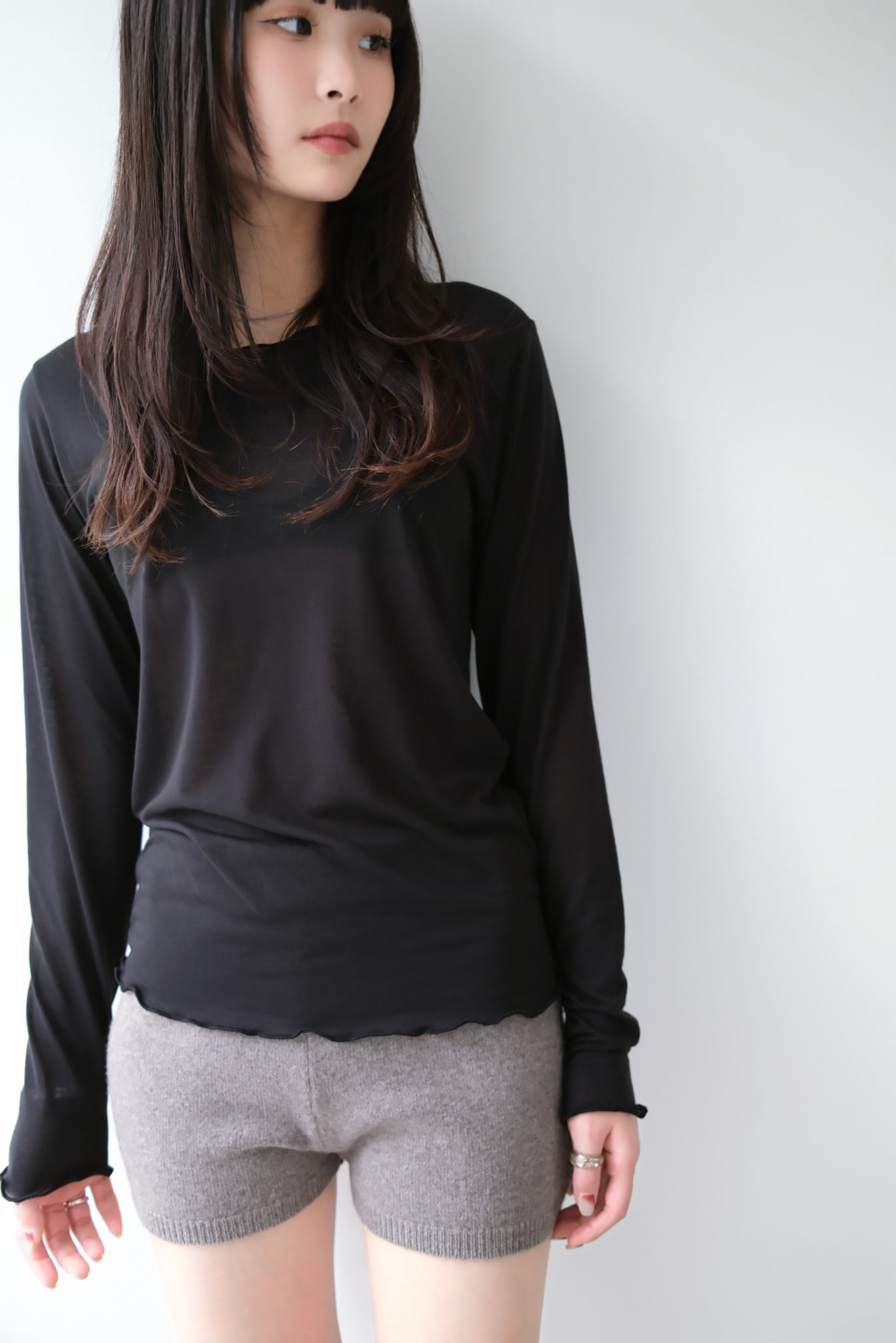 Sheer Long T-shirt シアーロンT Black