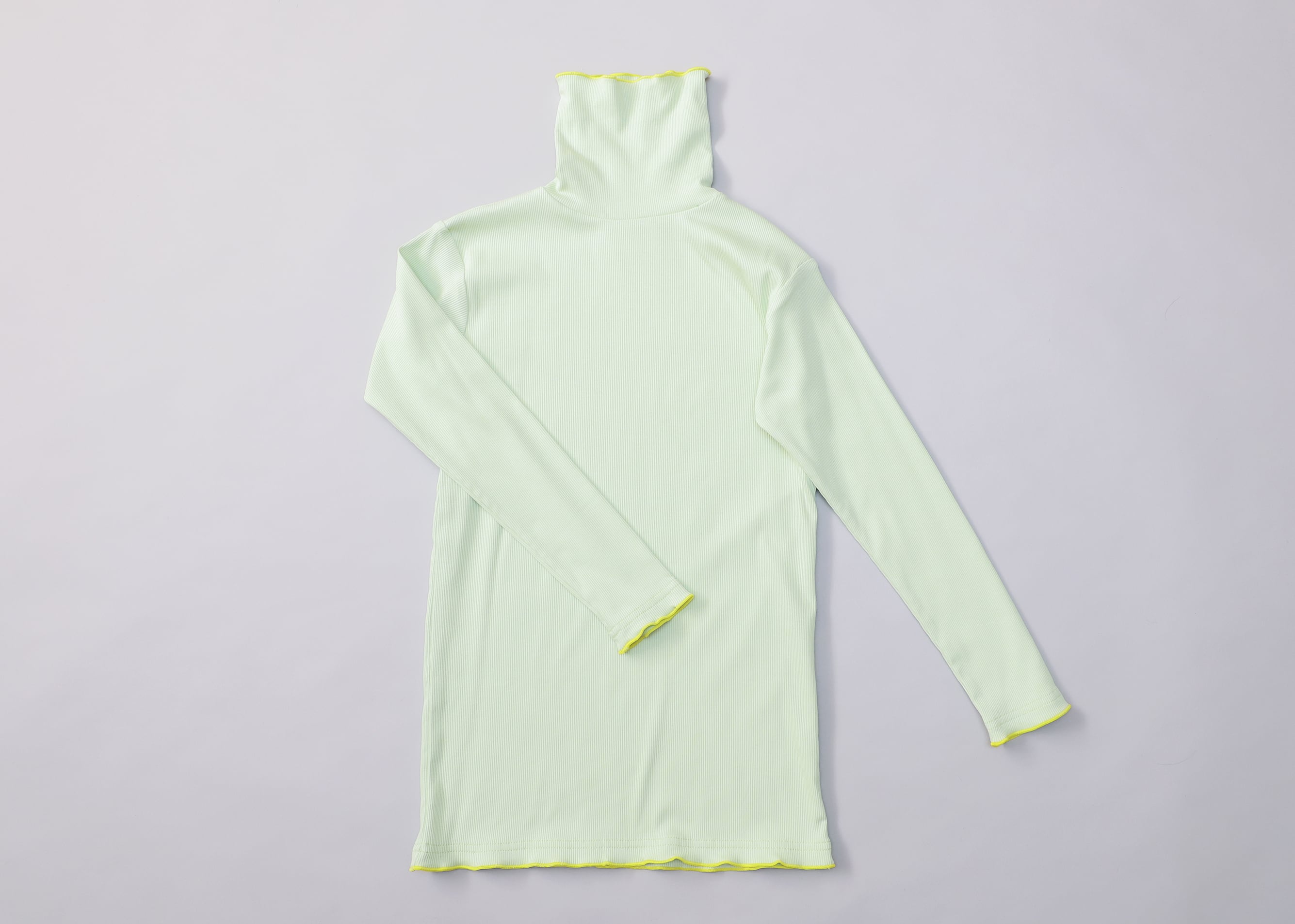 【25AW】michirico(ミチリコ)Rib turtle knit アイスグリーン(L/XL)長袖Tシャツ メロウ リブ