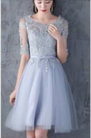 ★送料無料★7号(S)☆レースとチュールの膝丈ドレス(OPN4209)