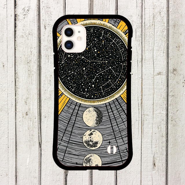 受注生産 iPhoneケース 黒い月と円形天文盤の星図｜天体図 STAR079C