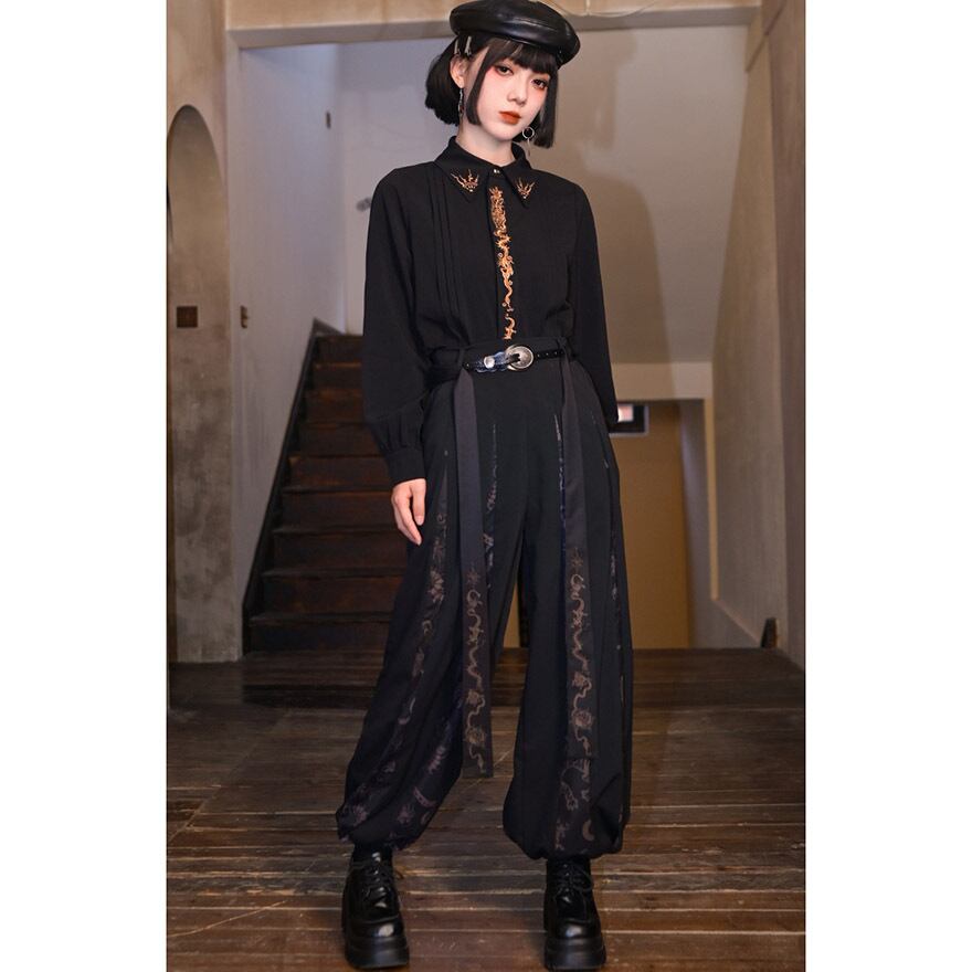 中華ゴシック パラシュートパンツ ストリートファッション 古怪舎