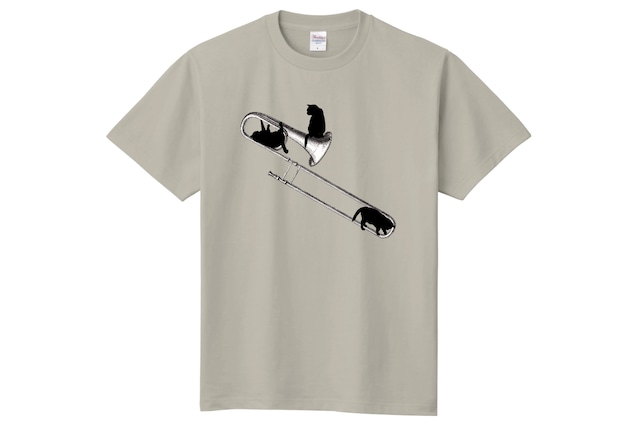 トロンボーンと黒猫のＴシャツ(シルバーグレー)