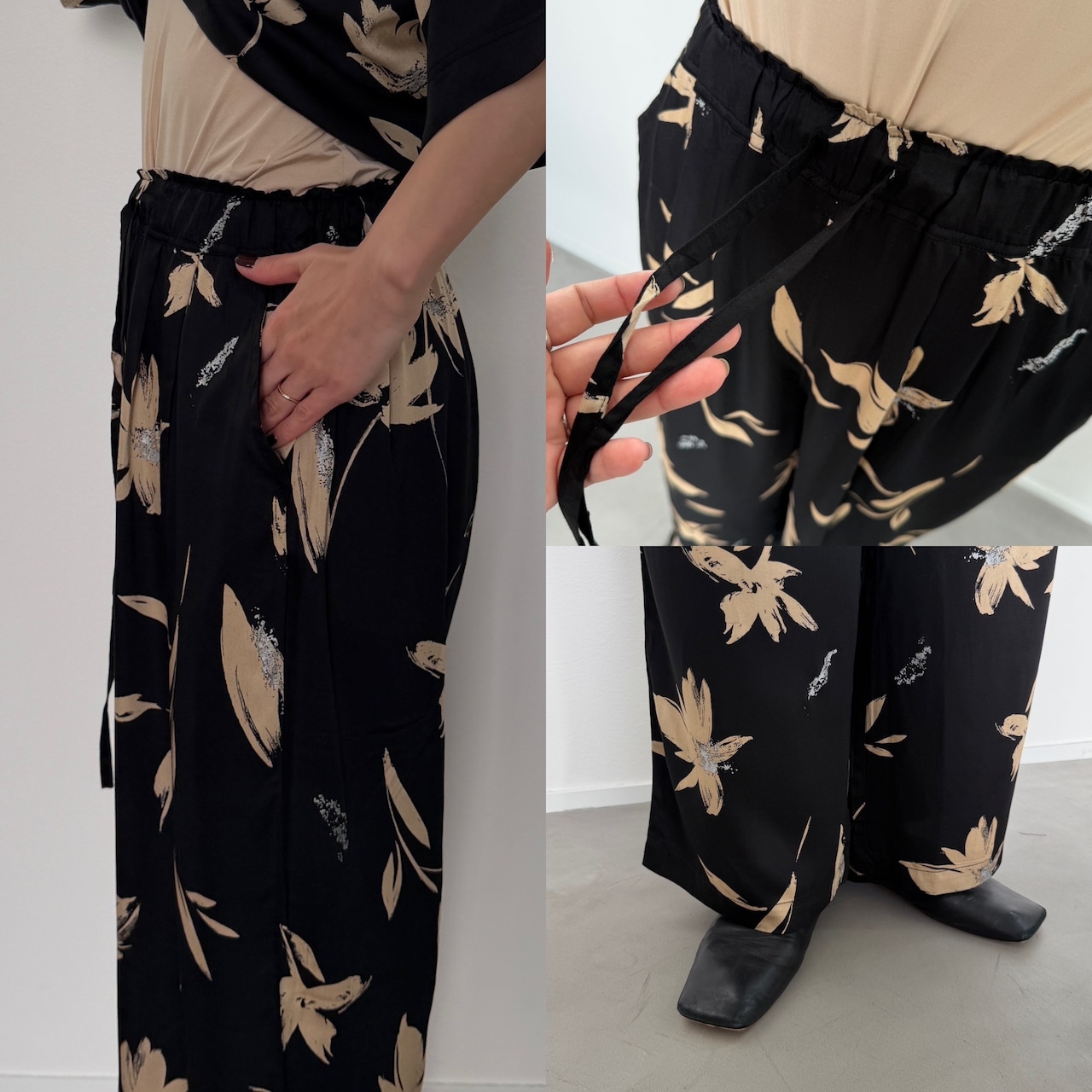 【受注予約:5月下旬入荷予定】柄マットサテンイージーPT/ブラック