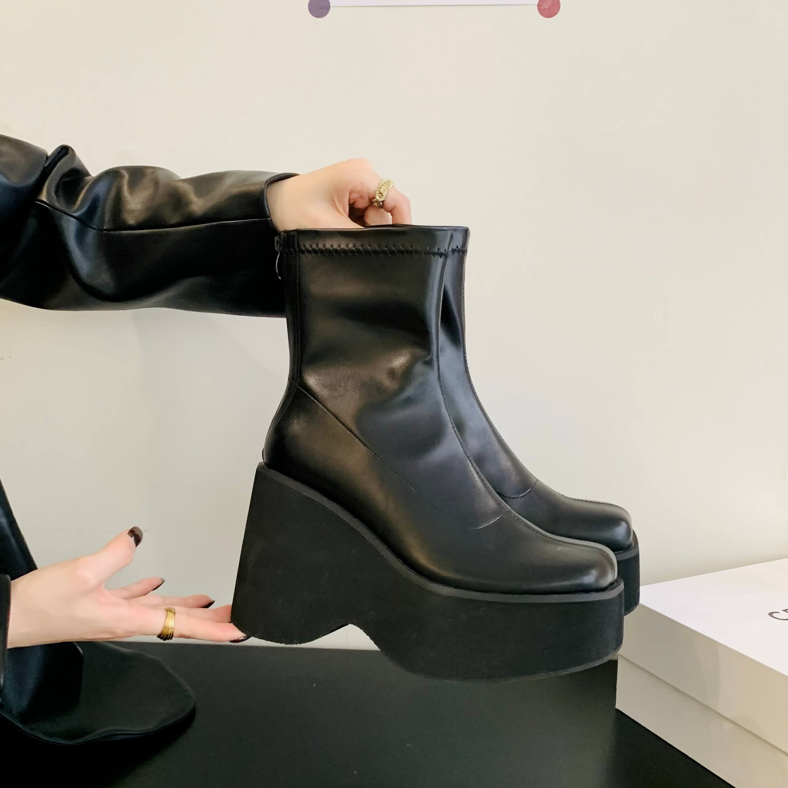 スクエアトゥプラットフォームショートブーツ11cm | 厚底シューズ