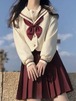 ロリータ メイド服 二次元 韓国ファッション やや太め 大きいサイズ ルーズファット MM 和菓子 カレッジ風 jk 制服 スカート 長袖 セーラー服 ネイビー 襟付き 中間着 福袋