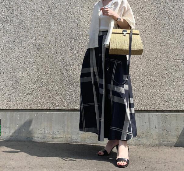 スカート 2022年夏新作 楽天人気アイテム ウエストゴム Aライン チェック柄