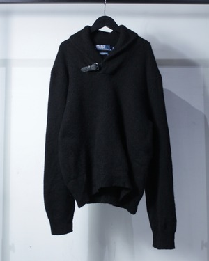【Caka BLACK】“Polo by Ralph Lauren” Belt Gimmick Vintage Lamb Wool Shawl Collar Knit