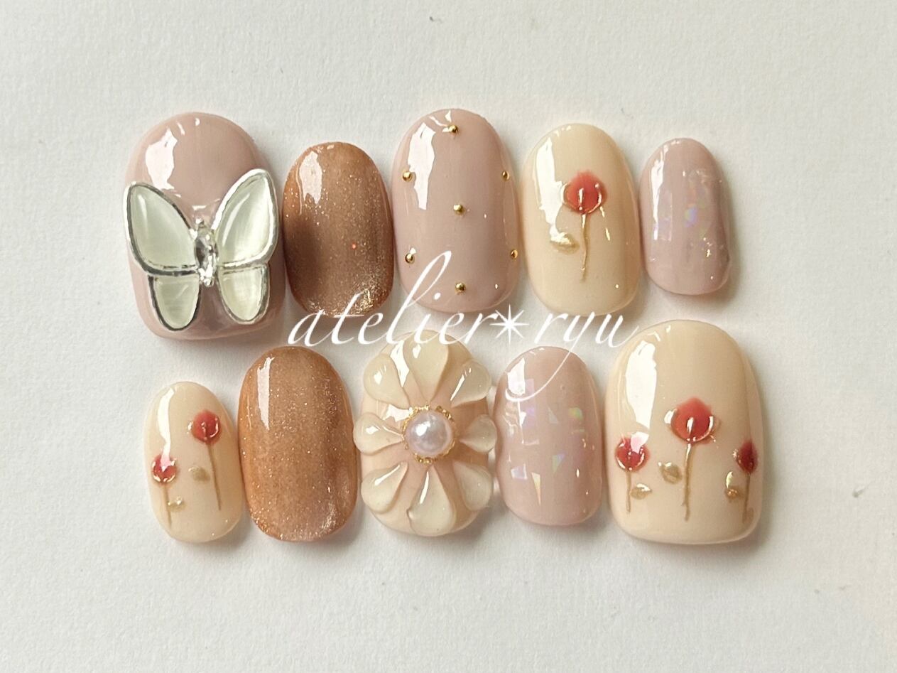 ブルーグレーのシェル&フラワー ネイルチップ【現品販売 10枚入】 | Pay ID