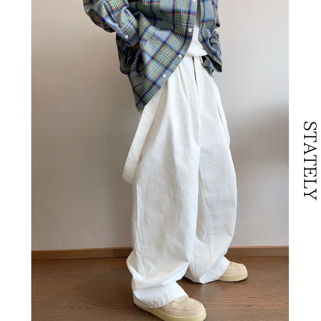 White Canvas Utility Strap Pants_B72・画像8