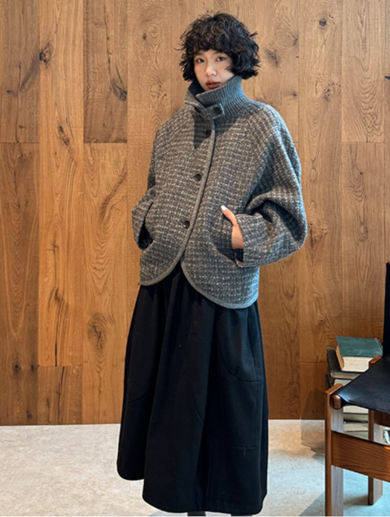 クラシカルチェック ウールブレンド ショートジャケット