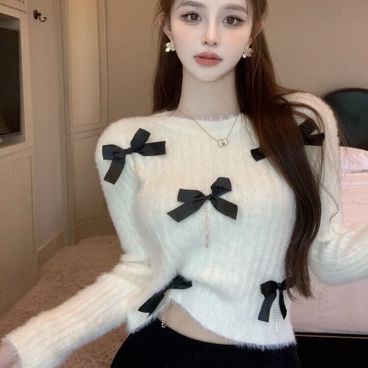 【tops】リボン付きニットセーター M28248