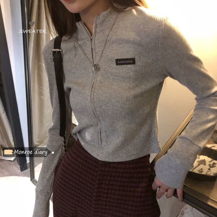 スリムニットスプリングカーディガンセーター ジャケット ショート長袖スリーブトップス ロング 春物 モンロー9255342240