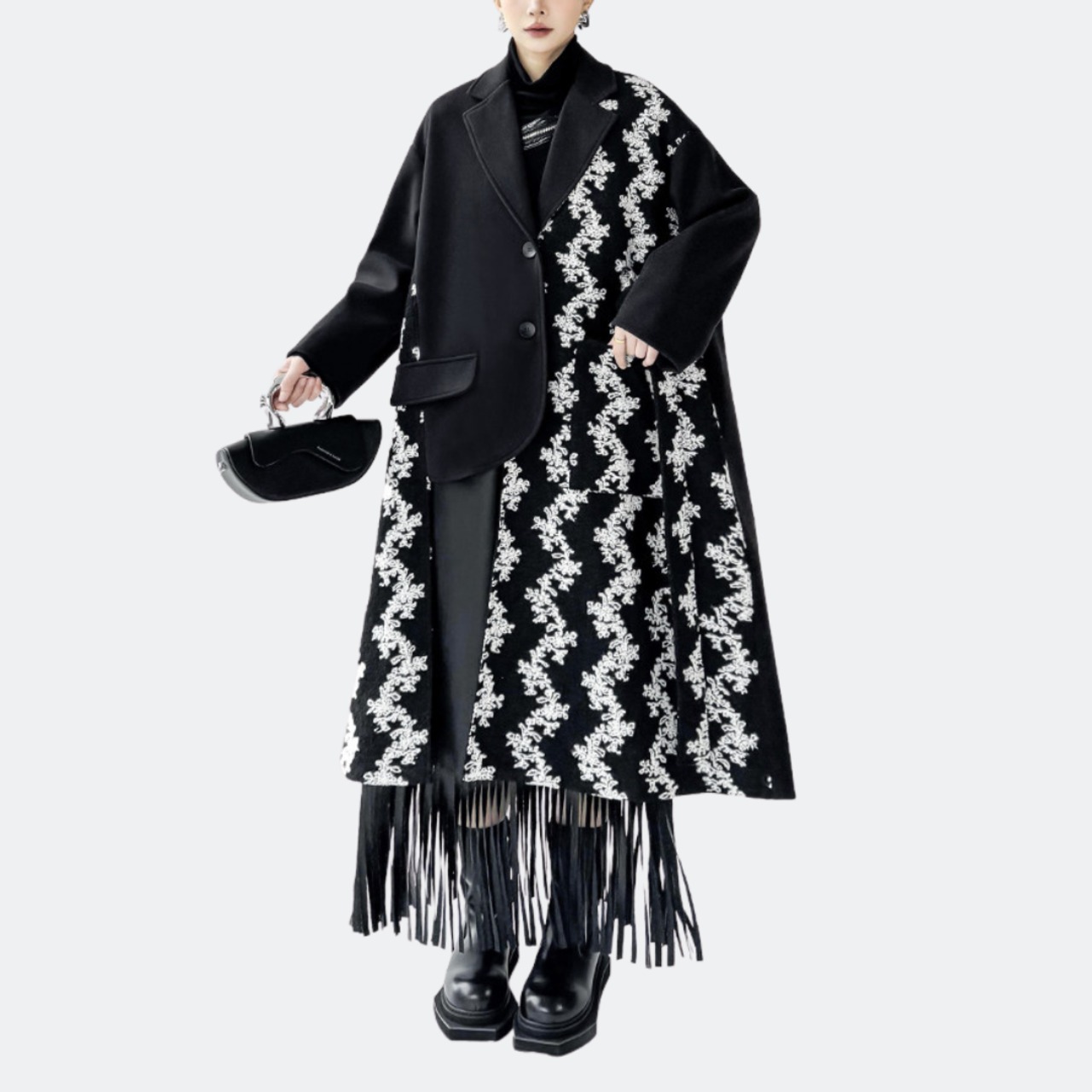 Embroidered patchwork wool coat (ME178)