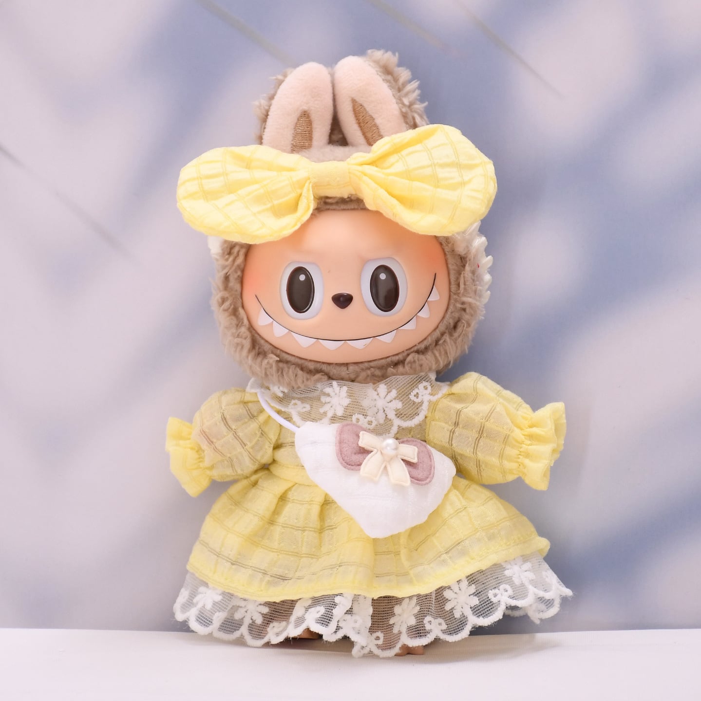 Labubu1-3代/Dimoo/Zsiga用 レースワンピース+ヘアリボン+ハートバッグ