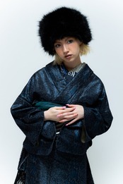【受注商品】Rumi Rockきもの「シン・バーズアイ パイソン」ブルー　[A786]