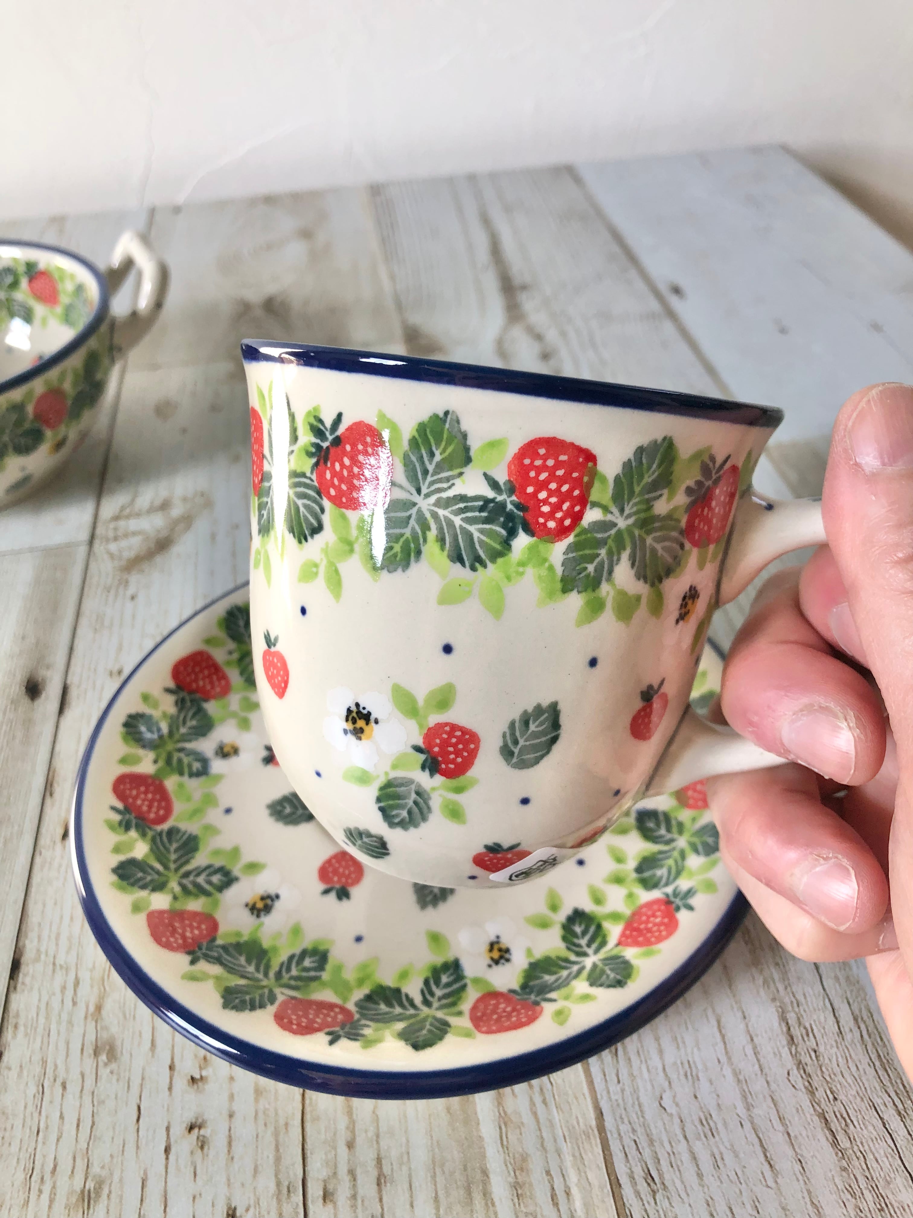 ☆ポーリッシュポタリー☆いちご カップ&ソーサー ボレスワヴィエツ