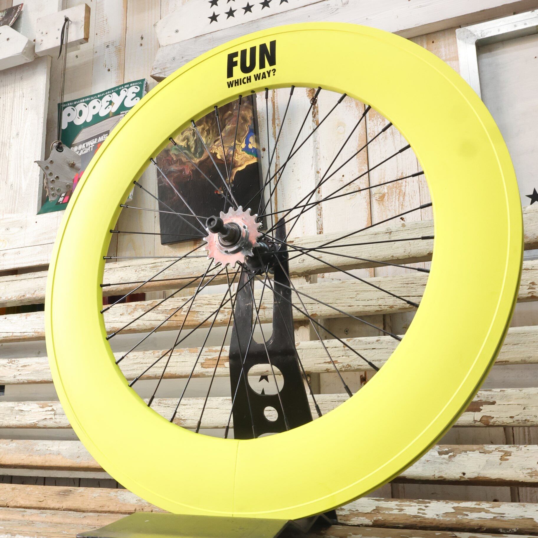 FUN 700C 90mm Deep rim wheel, Sunny pine】リアホイール ピスト 