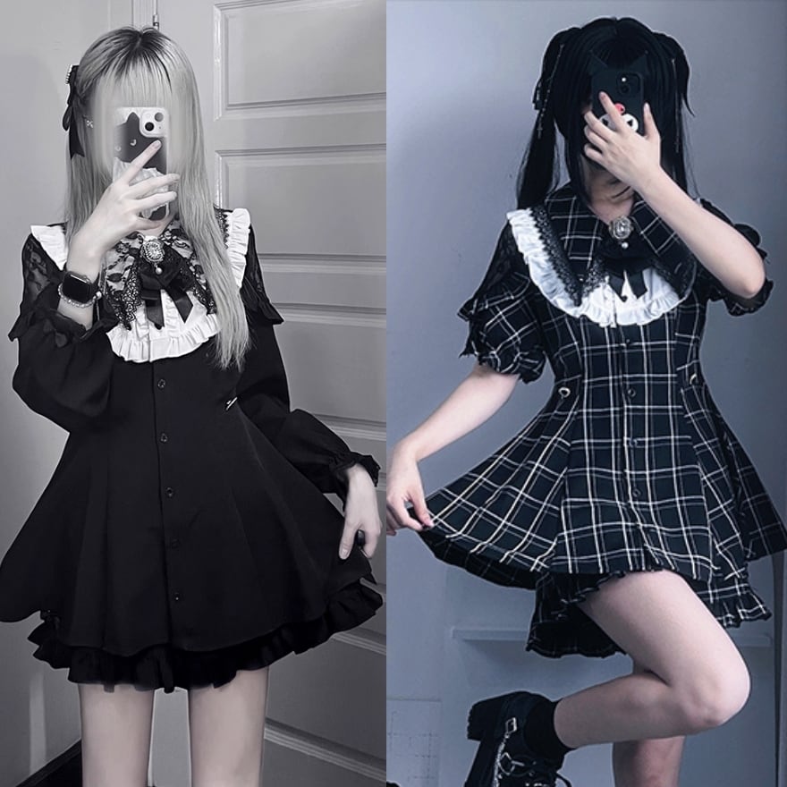 地雷系 3点セット ワンピース×パンツ×ネックリボン Y2K｜WithU