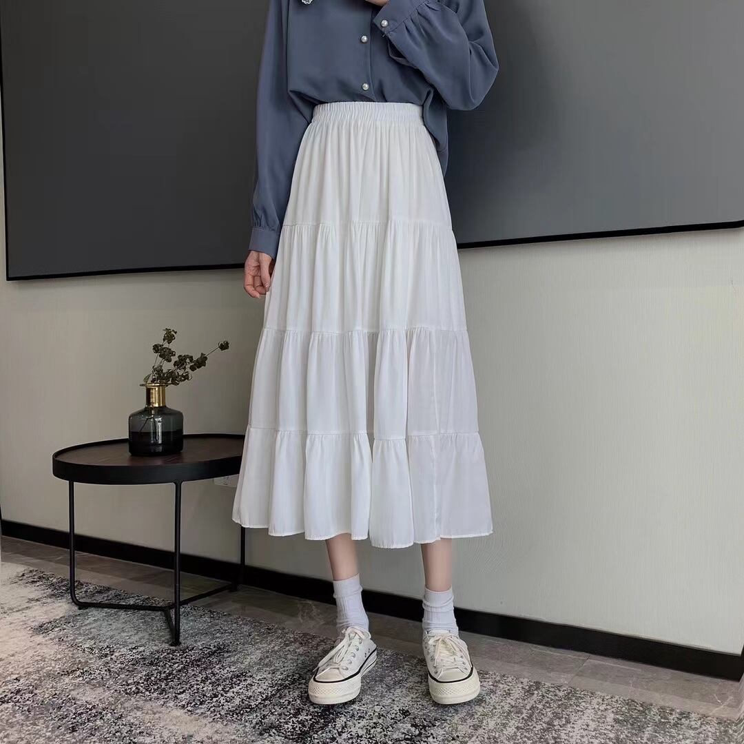 ミモレ丈　ウエストゴムティアードスカート　AJ11394-A003