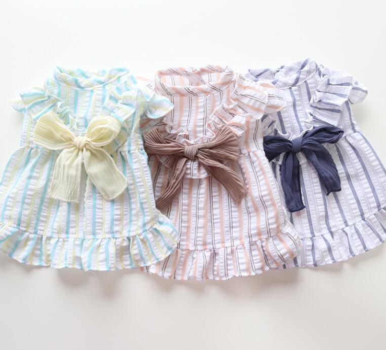 【即納】№310869 ストライプとリボンのスプリングワンピース