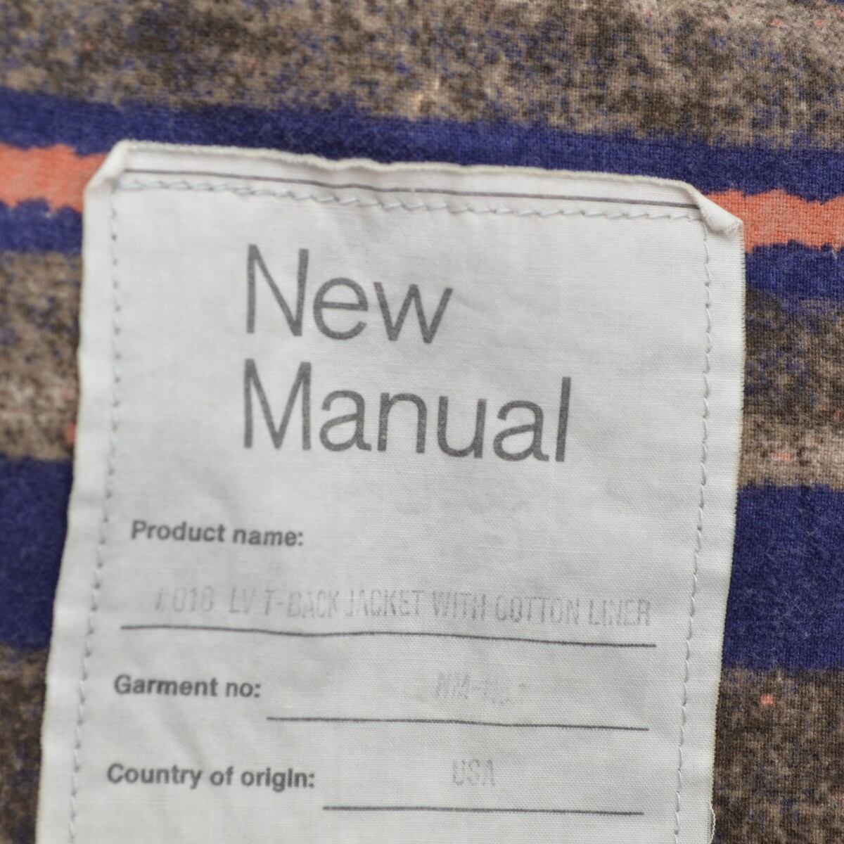 New Manual LV T-BACK ジャケット COTTON LINER New Manual - #018 LV T-BACK JACKET WITH COTTON LINER ONE-WASHED