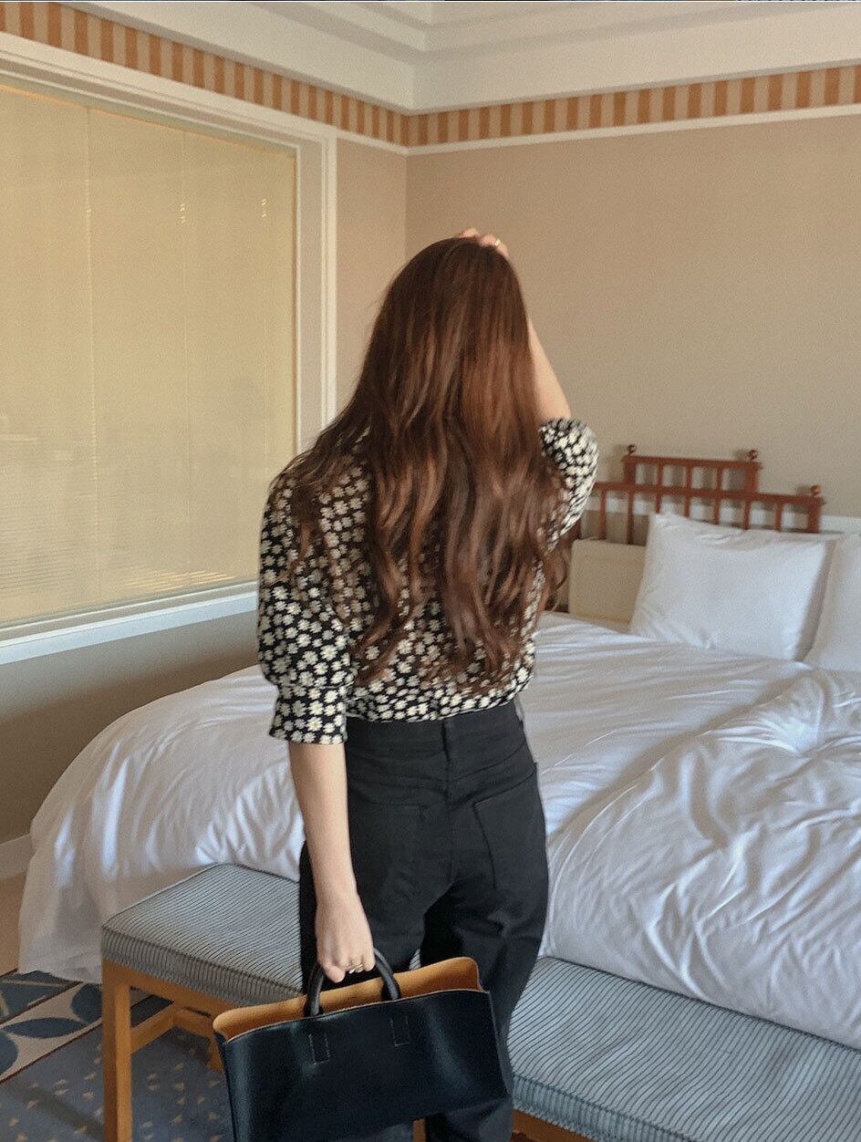 【ヴィンテージ】花総柄短丈デザイナーズブラウス　フェミニン　used BS2