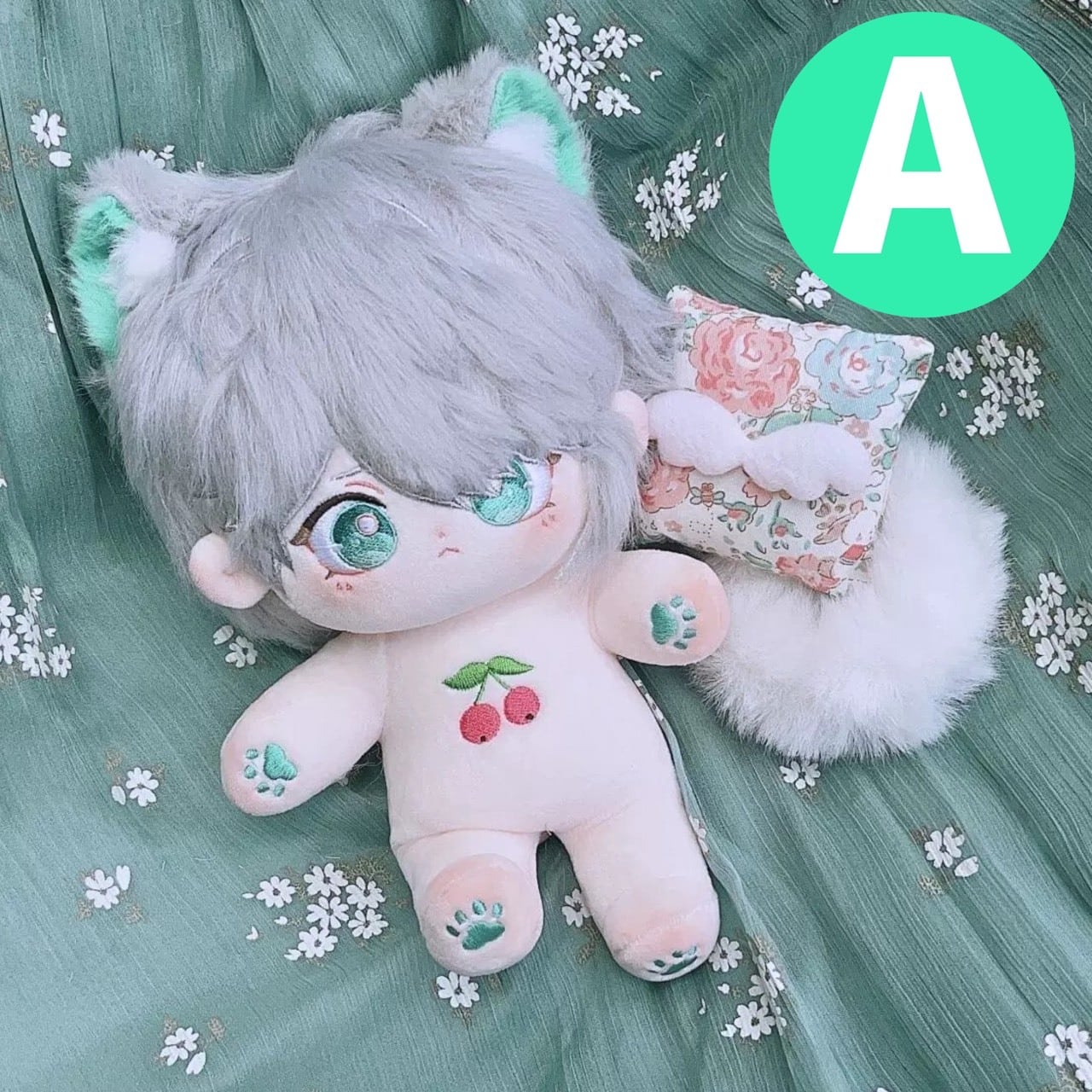 ぬい本体 スケルトンあり 骨 20cm ぬいぐるみ さくらんぼ バラ 銀髪 猫