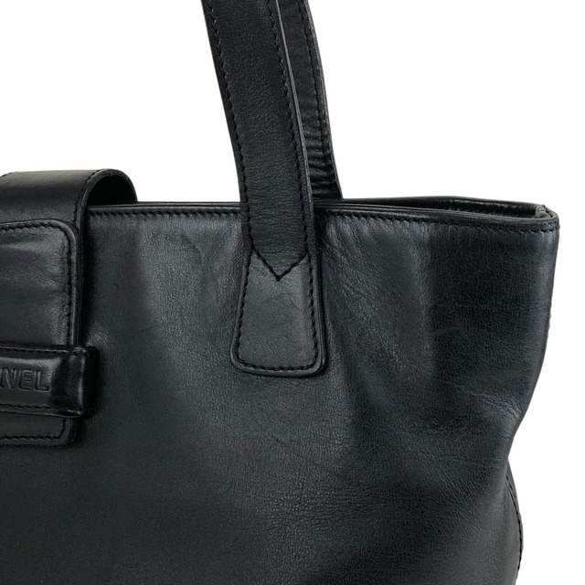 CHANEL シャネル ハンドバッグ ブラック ロゴ レザー トートバッグ vintage ヴィンテージ オールド 6vtcfe