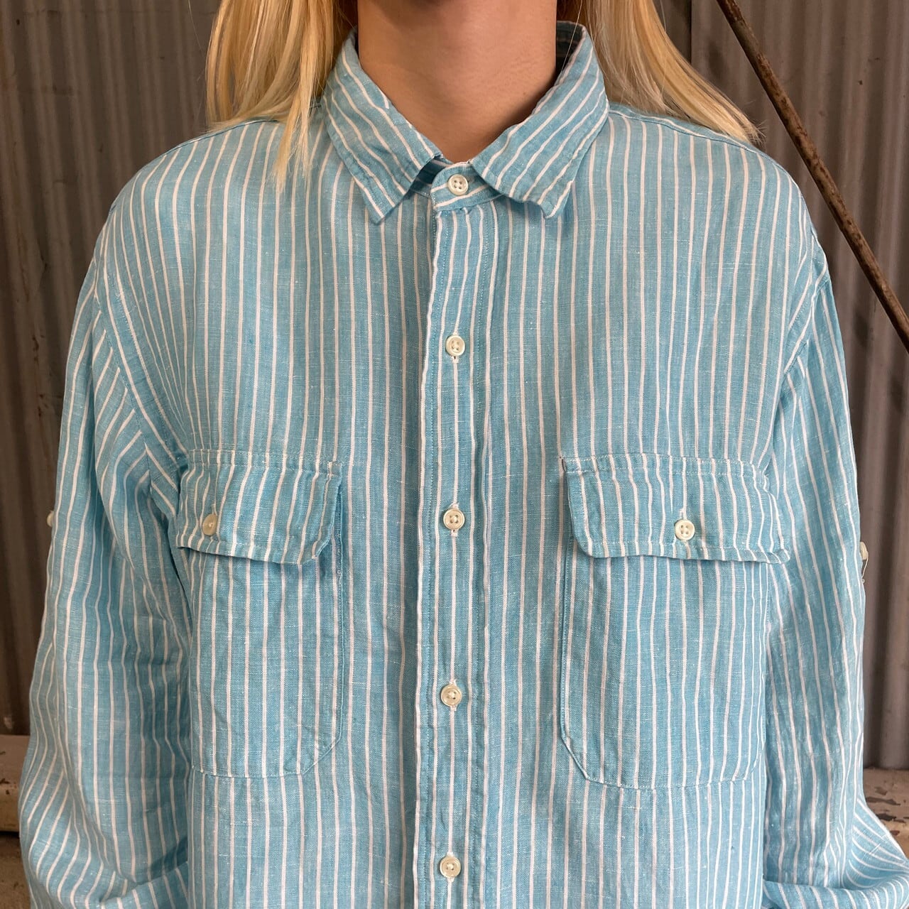 レア！90s vintage ラルフローレン　リネン　シルク　ポロシャツ　XL 90年代 Polo by Ralph Lauren オールドラルフローレン ポニー無し