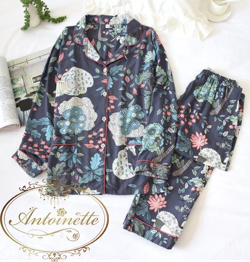 レディース パジャマ 前開き Vネック 長袖 無地 綿 部屋着 100 綿 ような肌触り 寝間着 セット上下セット 2点セット ルームウェア 寝巻き Antoinette