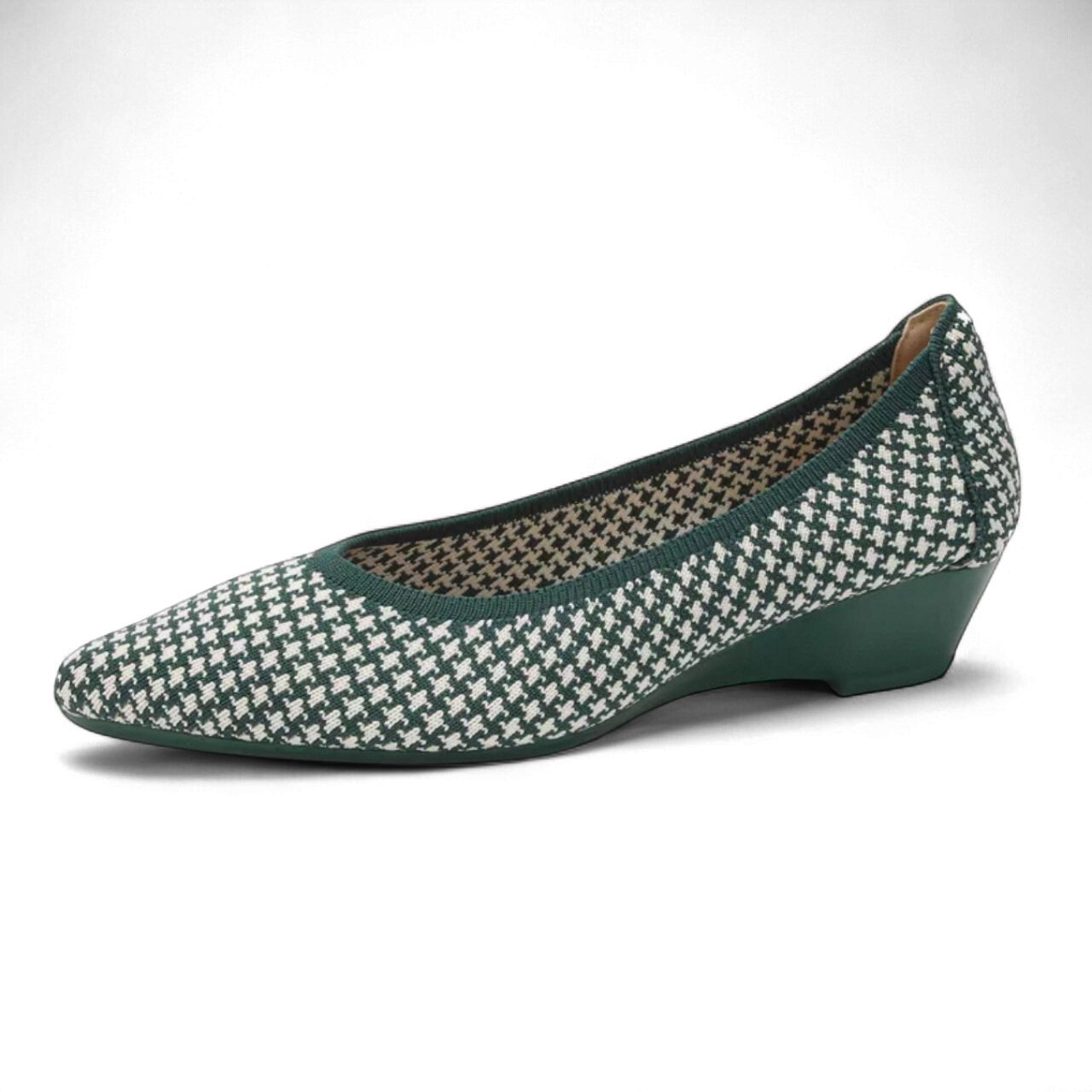 ニットウェッジパンプス グリーン千鳥 knit wedge pumps Green houndstooth 254-S-4