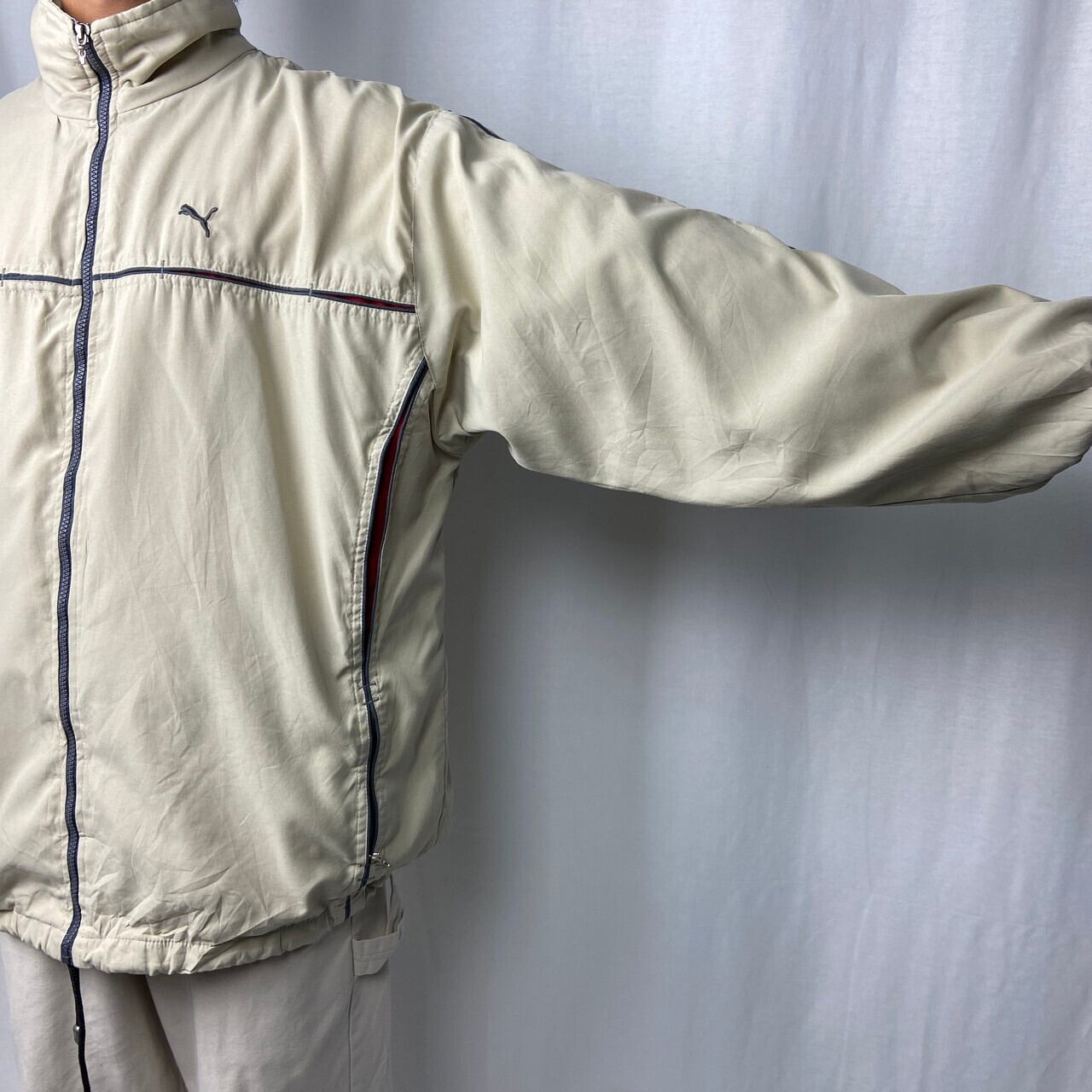 00年代 PUMA プーマ トラックジャケット ポリエステル タックラインデザイン メンズXL 古着 00s ヴィンテージ VINTAGE Y2K  ハイネック【ナイロンジャケット】/ベージュ | cave 古着屋【公式】古着通販サイト