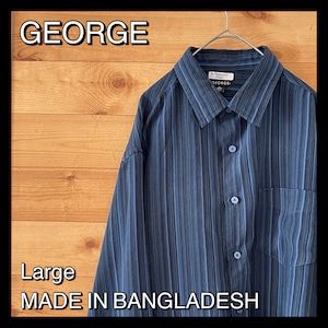 【GEORGE】ストライプ 柄シャツ ポリシャツ 長袖シャツ アメリカ古着