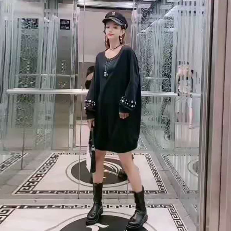 大きなサイズのカジュアルなルーズチベットの肉カバー腹と太った女性のドレスラウンドネック長袖2020秋新しい太った姉妹 ミックスインファッション71453965613