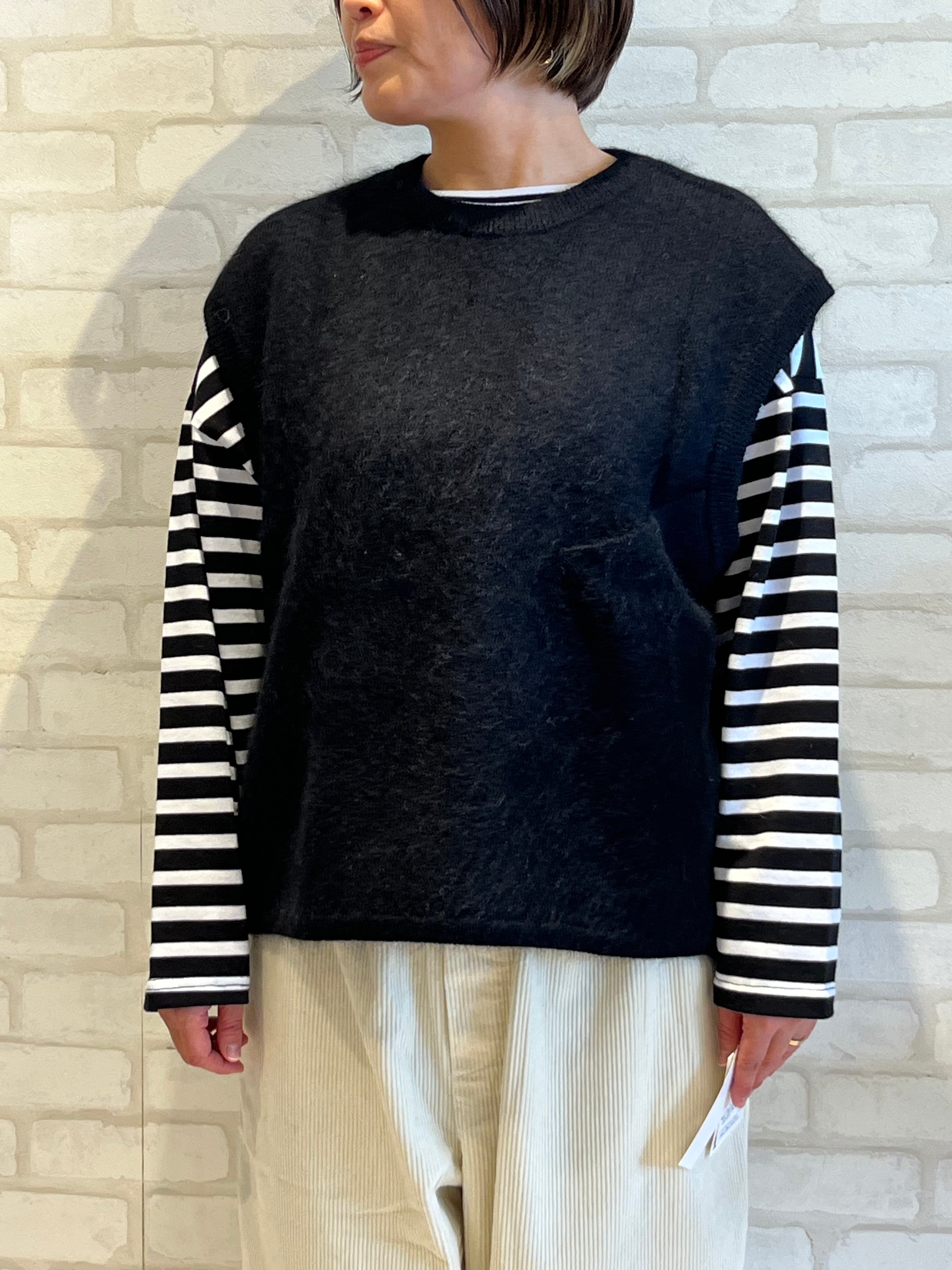 TANG/2320212/フォックス混ニットベスト(ブラック)