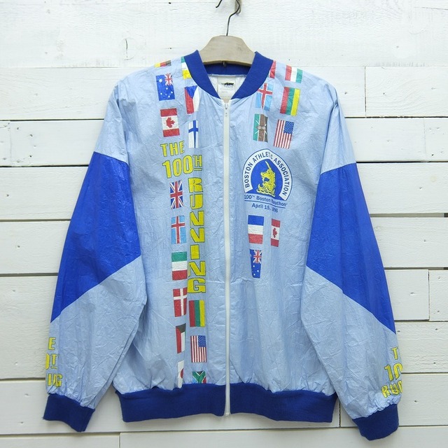 1990's LESLIE JORDAN INC. 100TH Boston Marathon 国旗柄 ペーパージャケット ビンテージ メンズ XLサイズ MADE IN USA