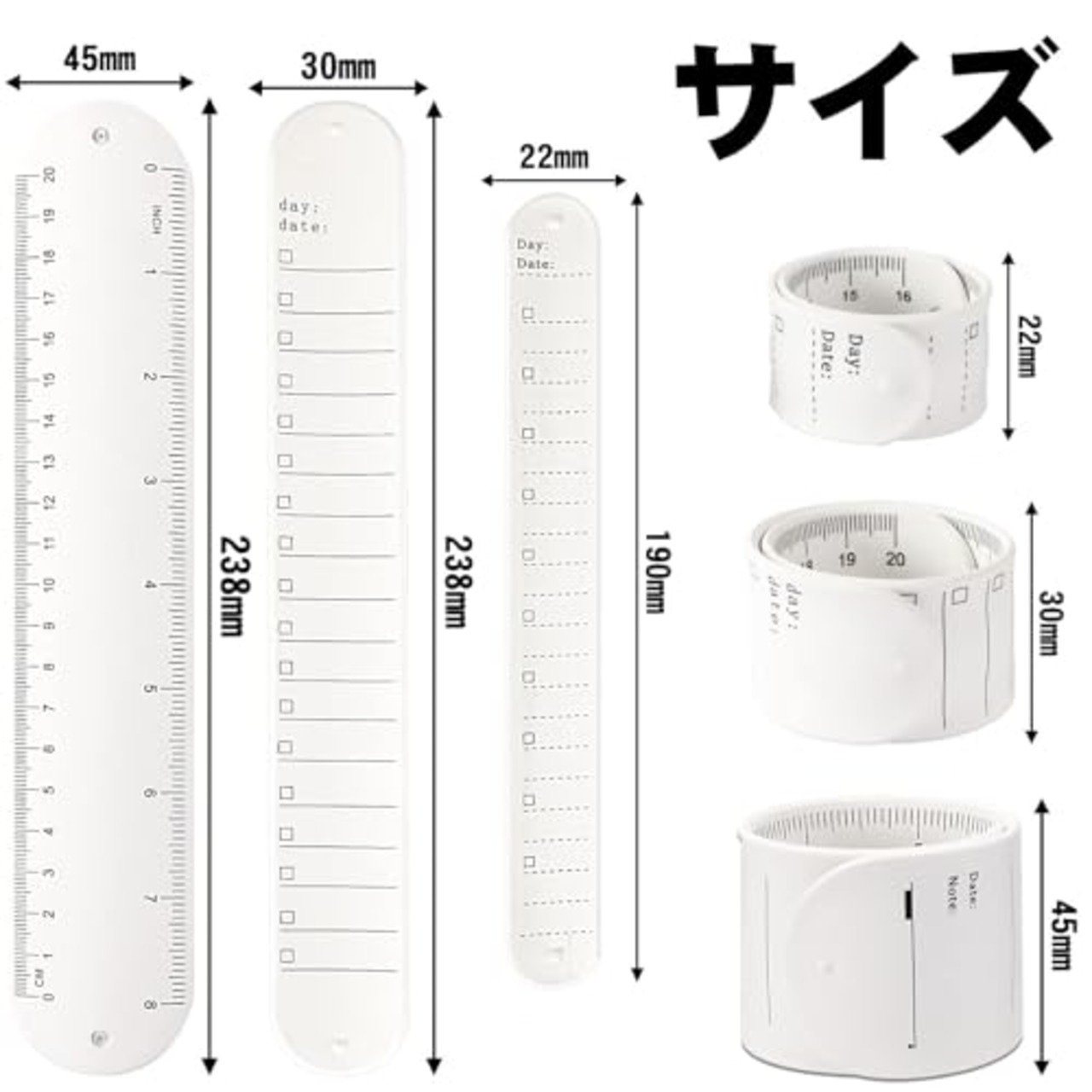 Neiang ウェアラブルメモ 3個セット 手首に巻く メモ ウェアラブルメモ バンド 腕に巻くメモ帳 手首メモ リストバンド メモ シリコン 書いて消せる 防水 やることリスト ホワイト 23.8*4.5cm