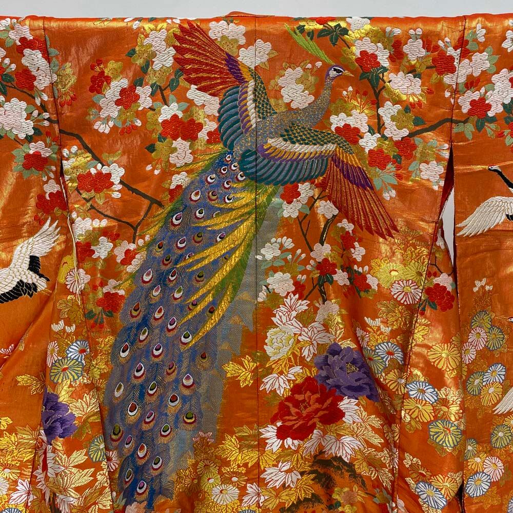 鶴刺繍オレンジ色打掛中古 鶴刺繍オレンジ色打掛中古
