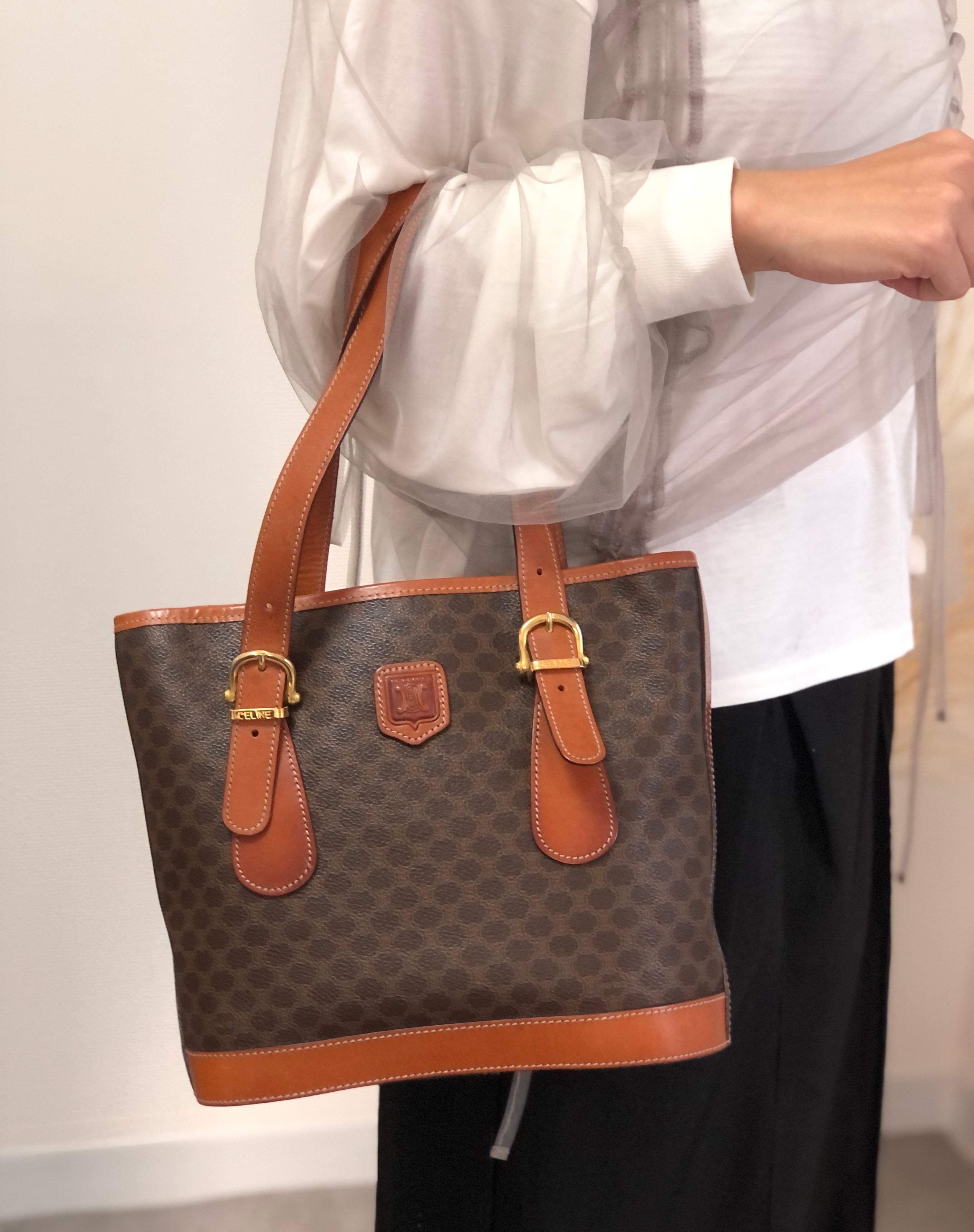 CELINE セリーヌ マカダム トートバッグ ブラウン ブラゾン型押し PVC レザー vintage ヴィンテージ オールド wfn3fv