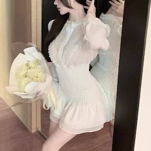 シャーリングウエストティアードシフォンワンピ ・73029 シャーリングウエストティアードシフォンワンピ ・73029