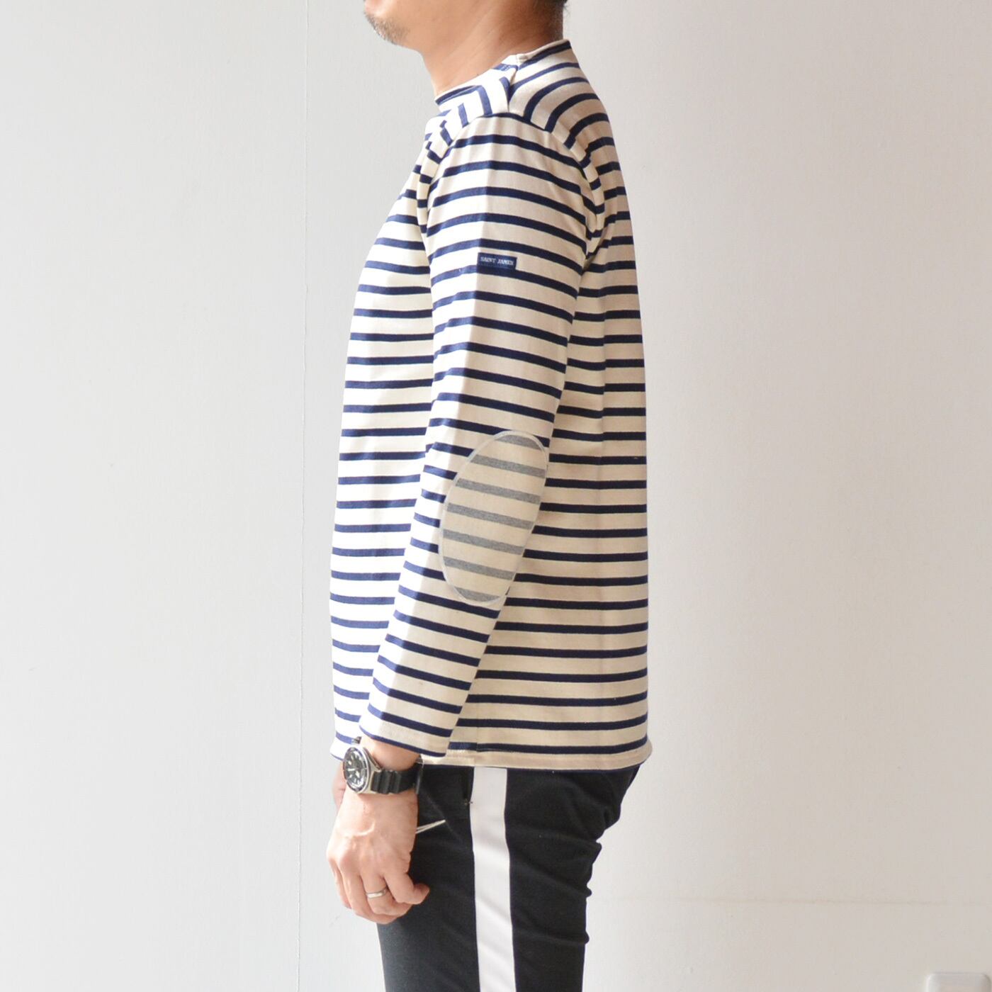 セントジェームス SAINT JAMES ウエッソンボーダーエルボーパッチ(13JC OUES.COUD.R)ECRU/MARINE(ECRU/GRIS)